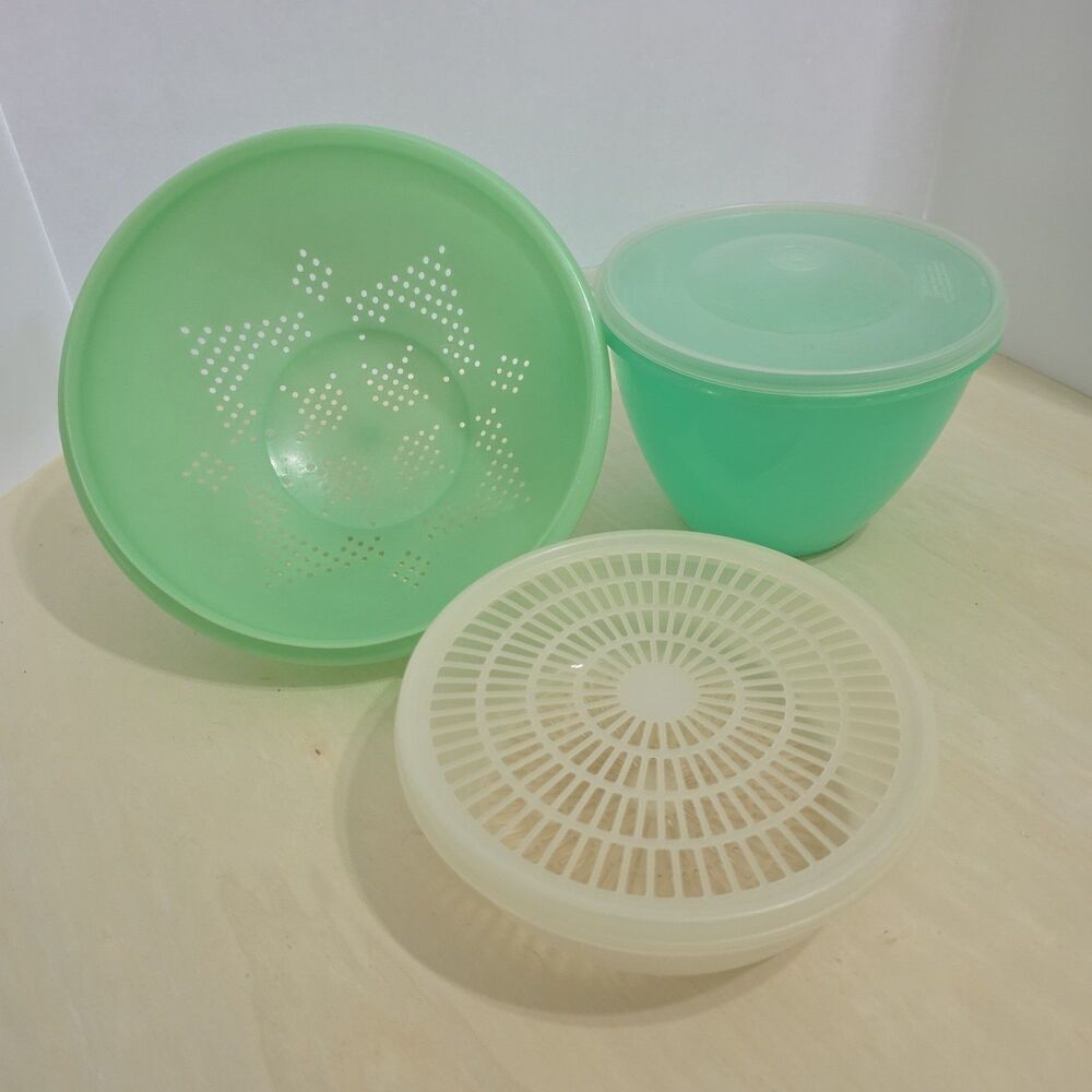 Tupperware Vintage Jadeite Green Colander 339 Crisp It 679 Berry Strainer 1830
